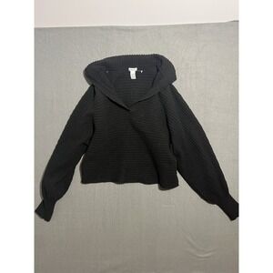 Rue21 Women's Black Ribbed Knit Cropped Sweater Size S Oversized Collar Top